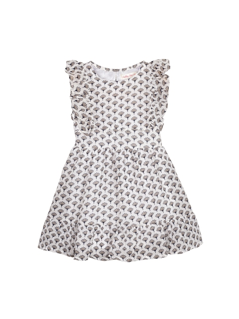 

Budding Bees Girls Off-White & Blue Floral Printed Fit and Flare Dress