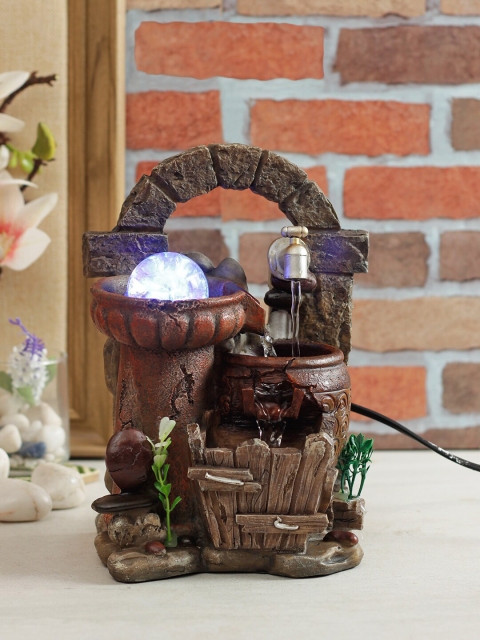 

TAYHAA Brown & Red Handcrafted Water Fountain With Light