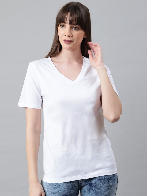

Marks & Spencer Women White Solid V-Neck T-shirt