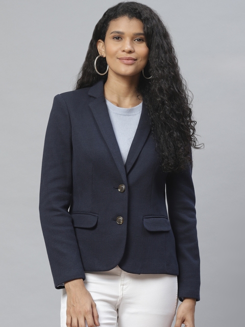 

Marks & Spencer Women Navy Blue Slim Fit Self-Design Single-Breasted Casual Blazer