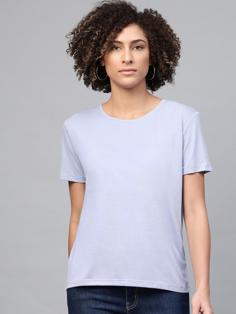 

Marks & Spencer Women Blue Solid Round Neck T-shirt