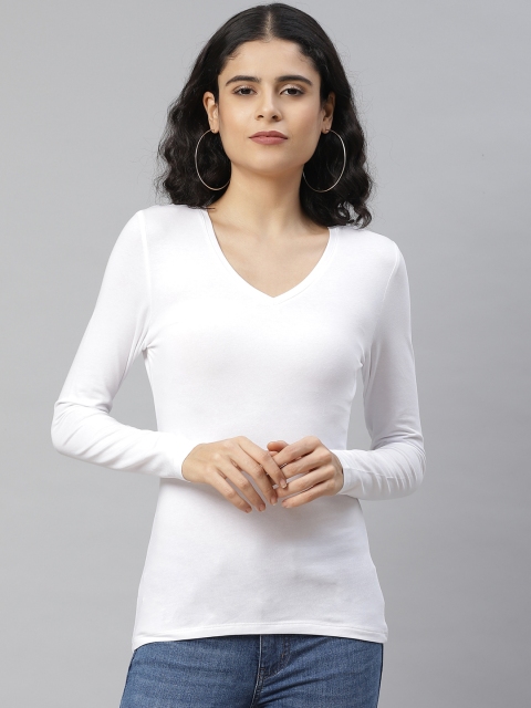 

Marks & Spencer Women White Solid Fitted V-Neck T-shirt
