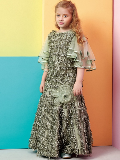 

Peppermint Girls Olive Green Embellished Maxi Dress