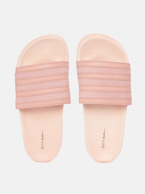 

Mast & Harbour Women Peach-Coloured Striped Sliders