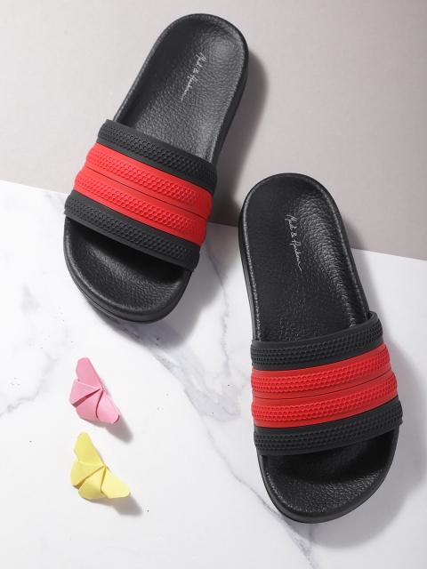 

Mast & Harbour Women Red & Black Colourblocked Honeycomb Textured Sliders