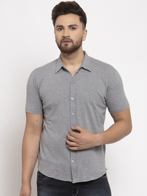 

WILD WEST Men Grey Melange Regular Fit Solid Casual Shirt