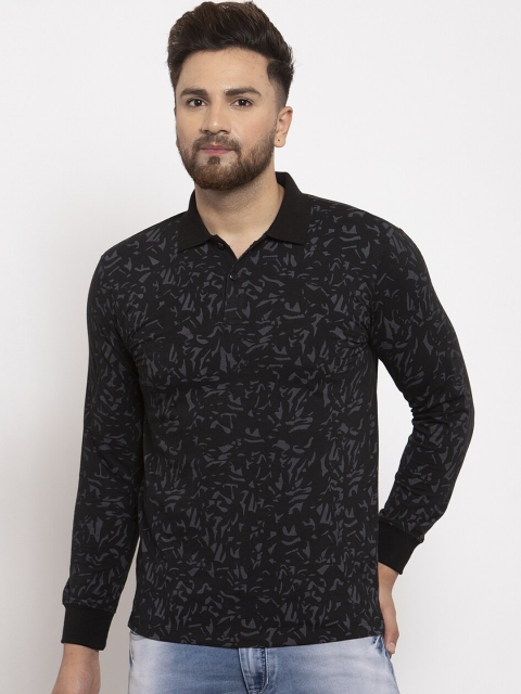 

WILD WEST Men Black & Grey Printed Polo Collar T-shirt