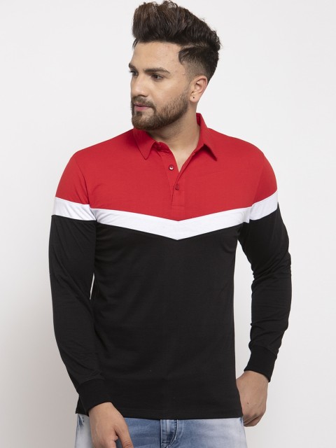 

WILD WEST Men Black Colourblocked Polo Collar T-shirt