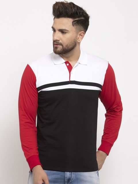 

WILD WEST Men White & Black Colourblocked Polo Collar T-shirt