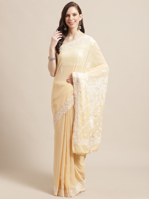 

ADA Beige & White Chikankari Embroidered Sustainable Saree