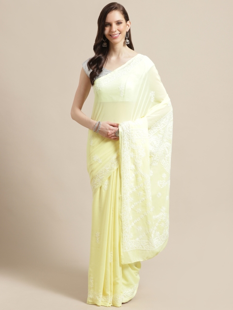 

ADA Yellow & White Chikankari Embroidered Saree