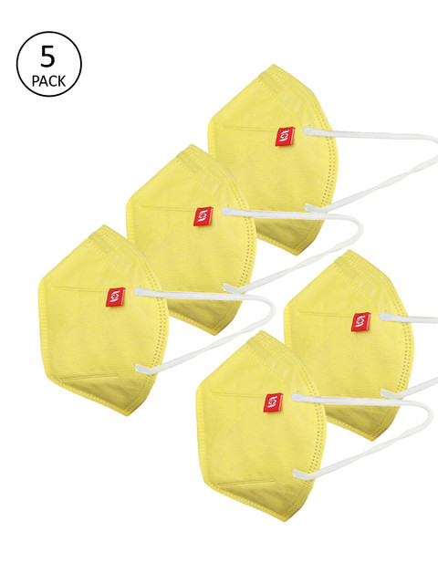 

Swiss Design Adults Pack of 5 Yellow Anti-Pollution 3-Ply Reusable Adjustable Face Masks