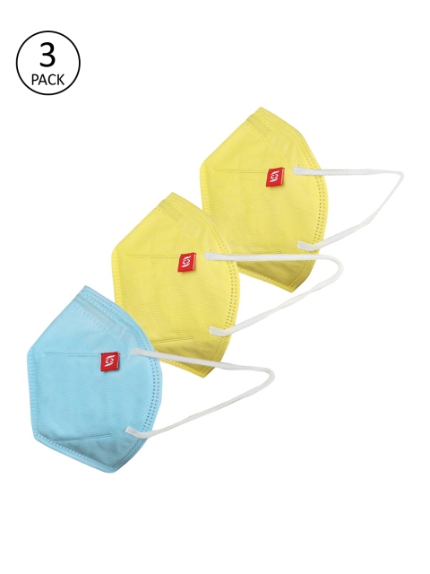 

Swiss Design Adults Pack of 3 Anti-Pollution 3-Ply Reusable Adjustable Face Masks, Yellow