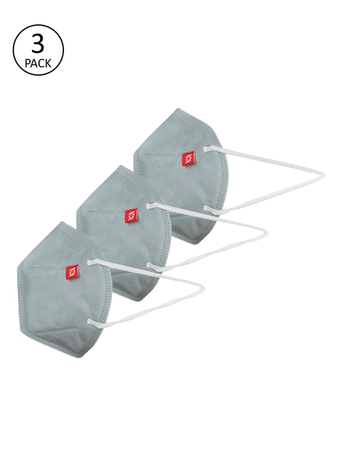 Swiss Design Unisex Grey Pack Of 3 Reusable 3-Ply Cloth Masks
