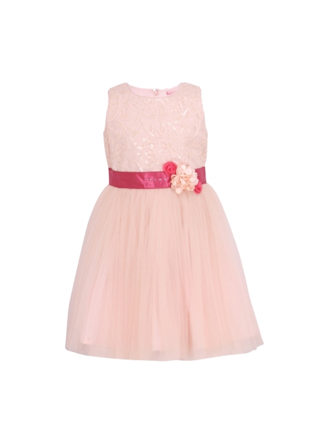 

CUTECUMBER Girls Peach-Coloured Self Design Fit and Flare Dress
