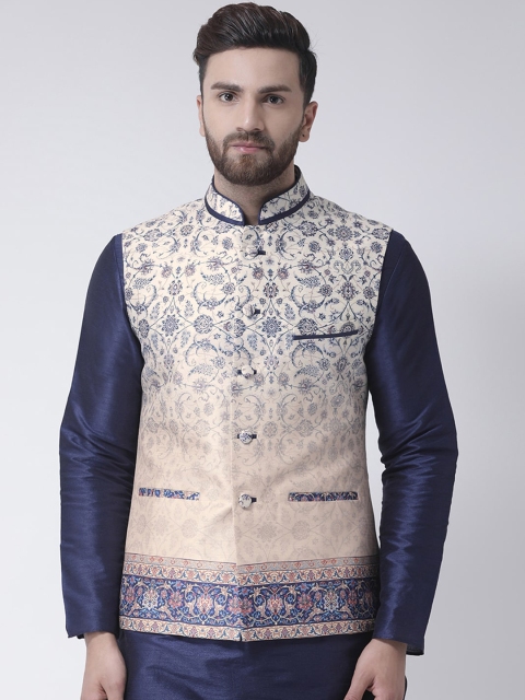 

I Know Men Cream-Coloured & Blue Turkish Print Woven Nehru Jacket