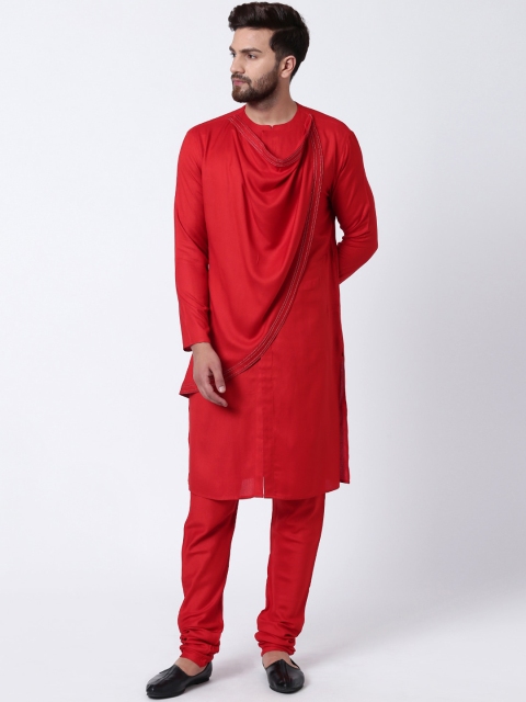 

I Know Men Red Solid Straight Kurta