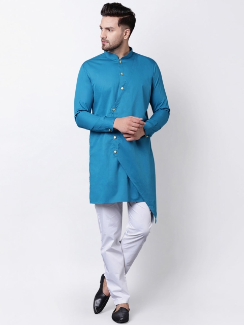 

I Know Men Teal Solid Straight Kurta