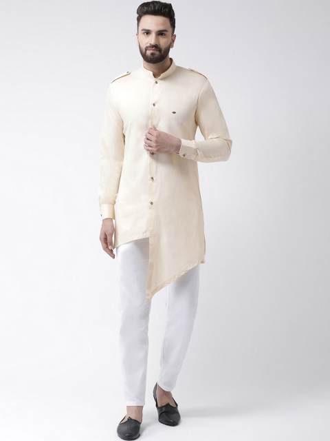 

I Know Men Beige Solid Pathani Kurta With Pin