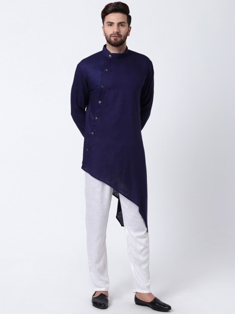 

I Know Men Navy Blue Solid Straight Kurta