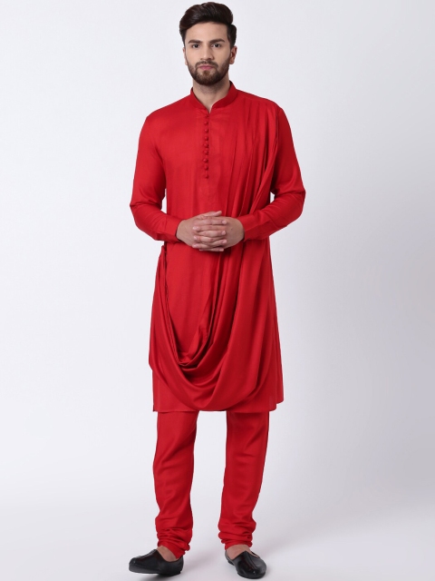 

I Know Men Red Solid Straight Drape Kurta