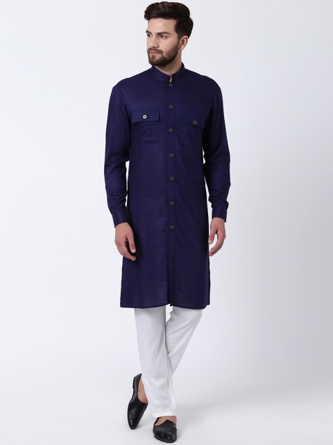 

I Know Men Navy Blue Solid Straight Kurta