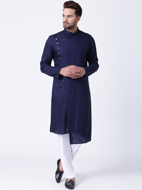 

I Know Men Navy Blue Solid Straight Kurta