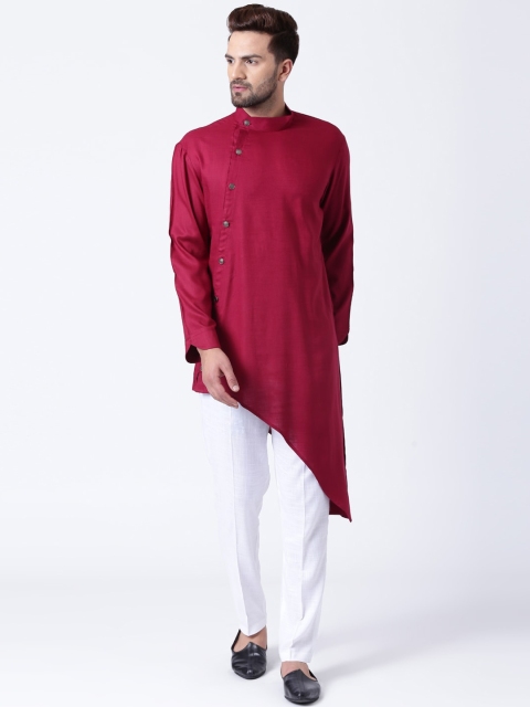 

I Know Men Maroon Solid Asymmetric Kurta