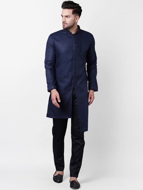 

I Know Men Navy Blue Solid Straight Kurta