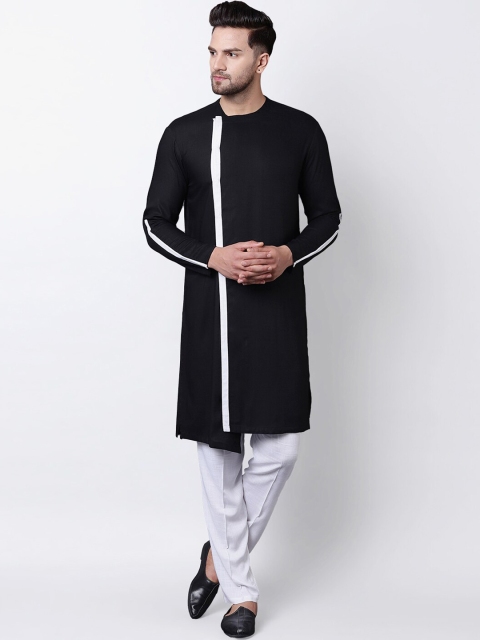 

I Know Men Black Solid Straight Kurta