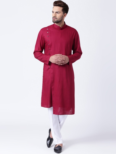 

I Know Men Maroon Solid Straight Sherwani Style Kurta