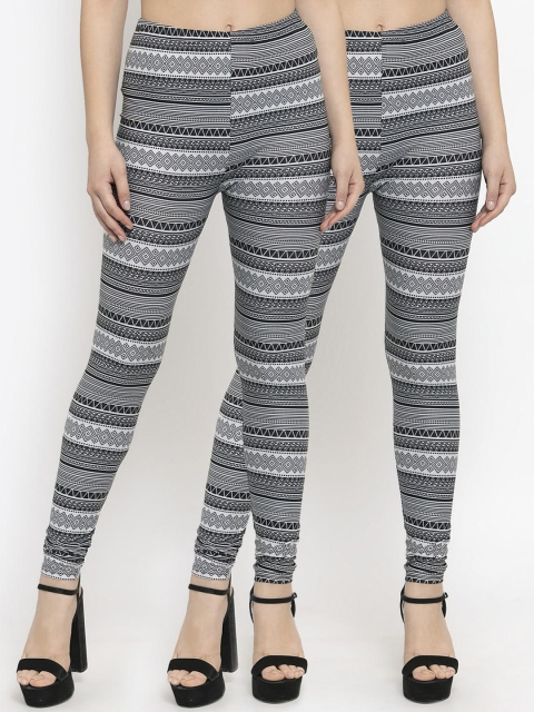 

KLOTTHE Women Pack Of 2 Black & White Printed Churidar-Length Leggings