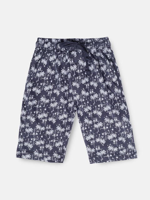 

Urban Dog Boys Navy Blue & White Tropical Print Regular Fit Shorts