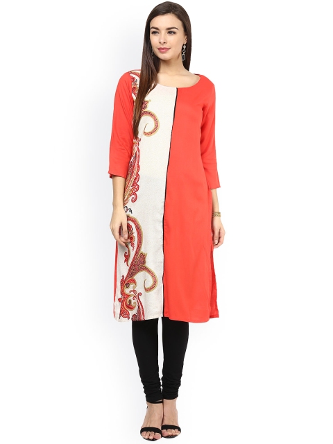 

Sringam Coral Pink & White Printed Kurta