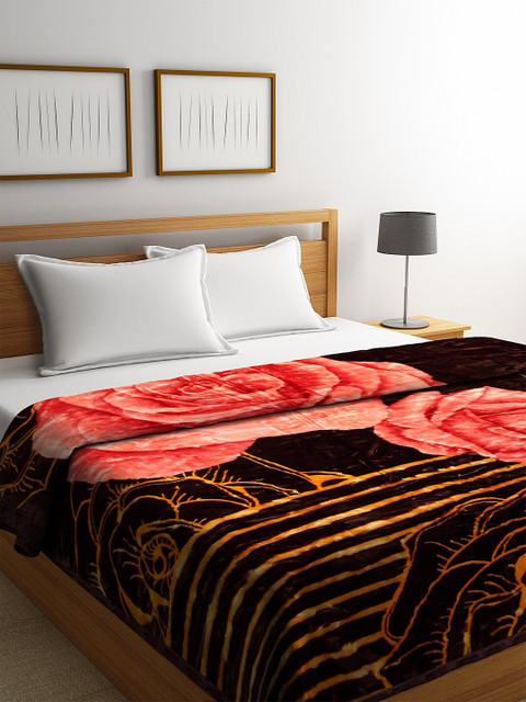 

KLOTTHE Brown Floral Heavy Winter 800 GSM Double Bed Woolen Blanket