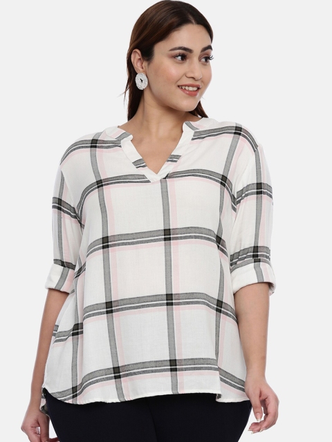 

The Pink Moon Women White & Grey Checked Shirt Style Top
