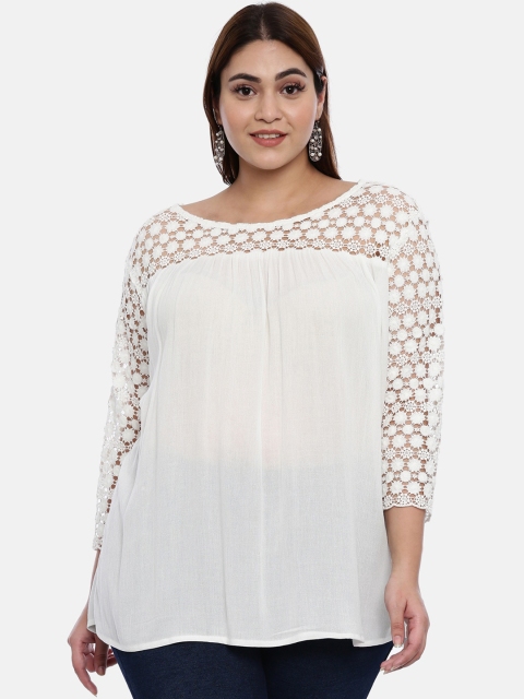 

The Pink Moon Women White Self Design Top