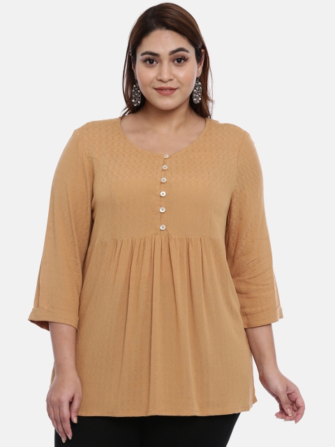 

The Pink Moon Women Plus Size Beige Self Design Tunic