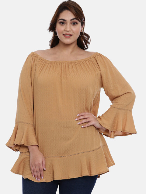 

The Pink Moon Women Beige Self Design Bardot Top