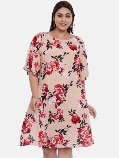 

The Pink Moon Women Pink & Red Floral Printed A-Line Plus Size Dress