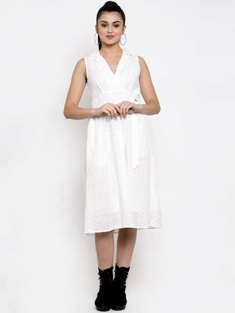 

Global Republic Women White Self Design Wrap Dress