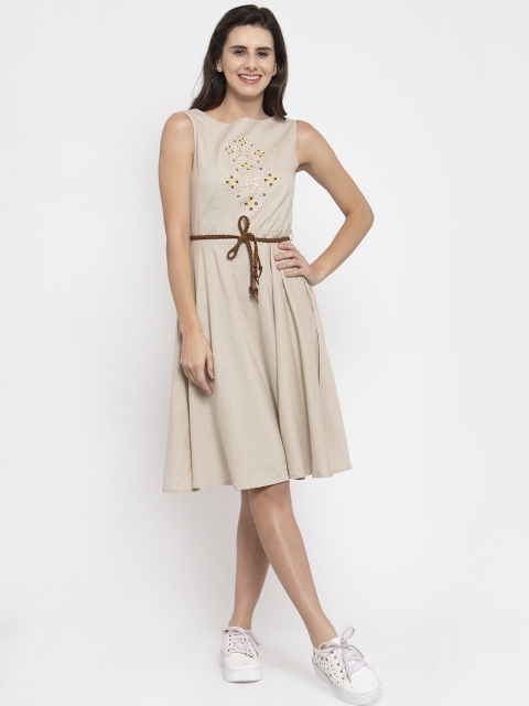 

Global Republic Women Beige Embroidered Fit and Flare Dress