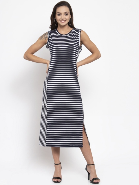 

Global Republic Women Navy Blue & White Striped Sheath Dress