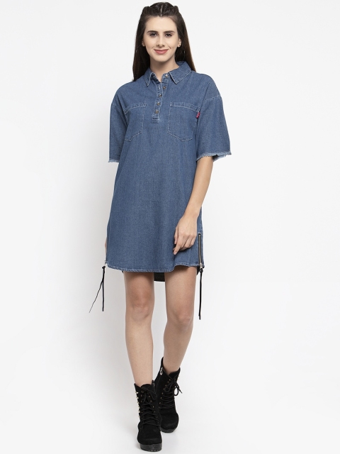 

Global Republic Women Blue Solid Denim Shirt Dress