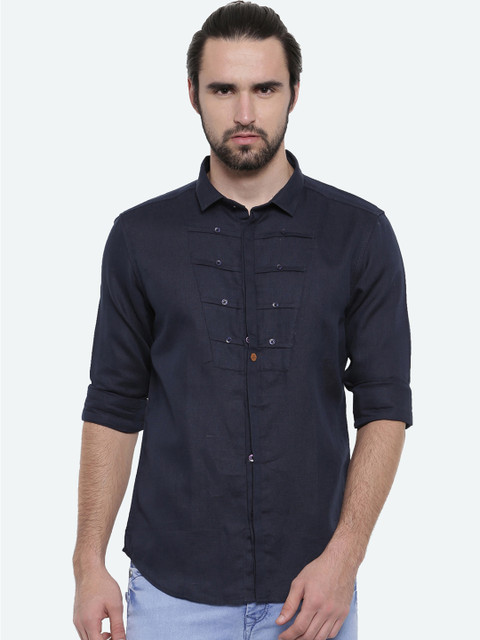 

WITH Men Navy Blue Slim Fit Solid Casual Shirt