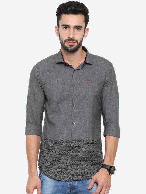 

WITH Men Grey Slim Fit Printed Casual Shirt