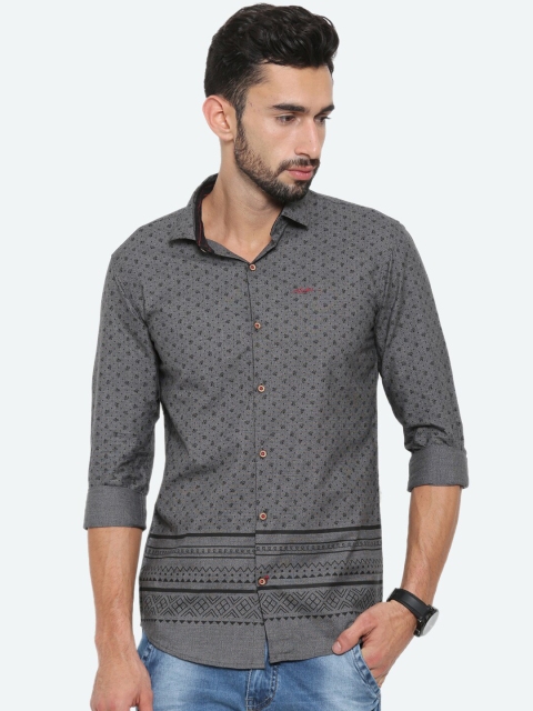 

WITH Men Grey Slim Fit Printed Casual Shirt