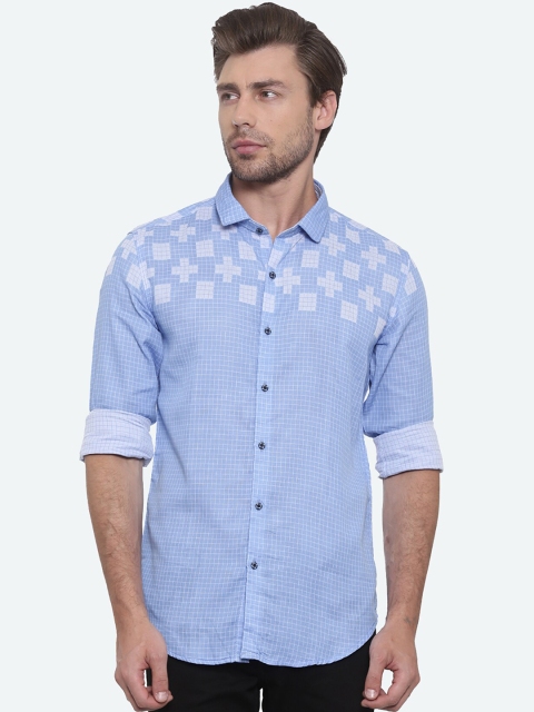 

WITH Men Blue Slim Fit Checked Casual Shirt