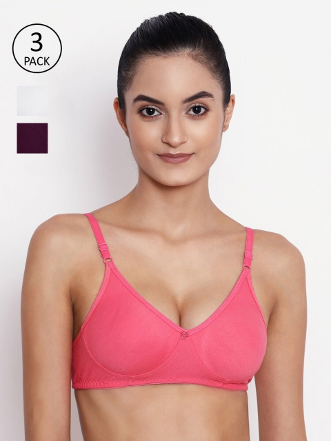 

ABELINO Pack of 3 Solid Non-Wired Non Padded T-shirt Bras COMNSEEMWHITEPNKPURP, Pink