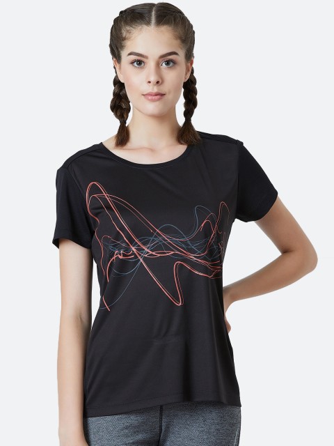 

PERF Women Black Printed Round Neck T-shirt